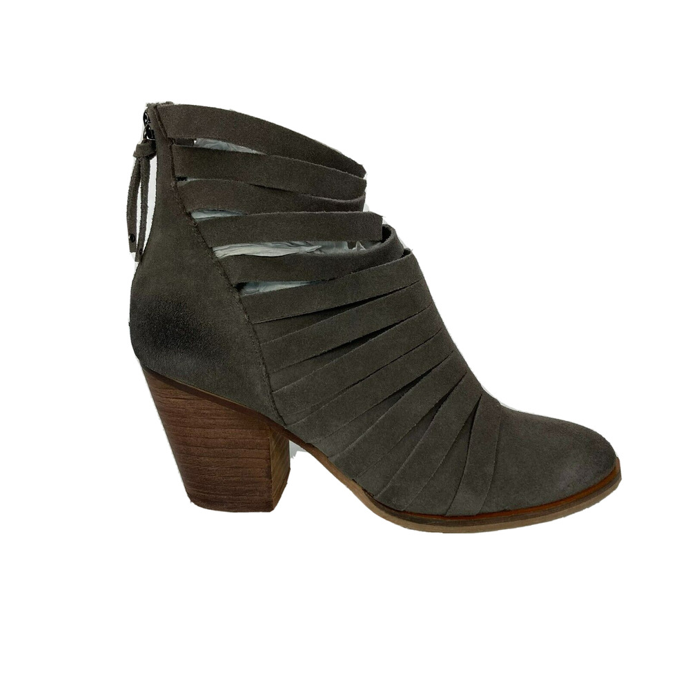 Chinese Laundry Boots Womens Sz 6.5 Gray Suede Leather Ankle Strappy Heeled